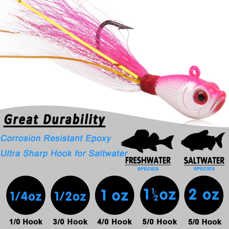 JSHANMEI 5pcs Bucktail Jigs Saltwater Fishing Lures Bucktail Fishing Jigs Surf Fishing Lure Swimbait Jig Heads Hook for Bass Walleye Flounder Striper 2oz - Image 4